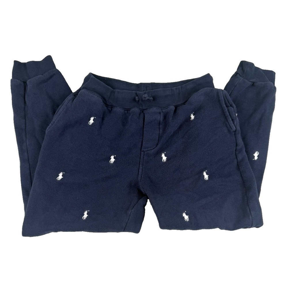 Polo Ralph Lauren Boys L 14-16 Jogger Sweatpants Navy Pony Logo Fleece
